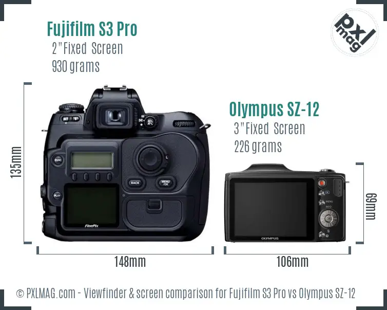 Fujifilm S3 Pro vs Olympus SZ-12 Screen and Viewfinder comparison