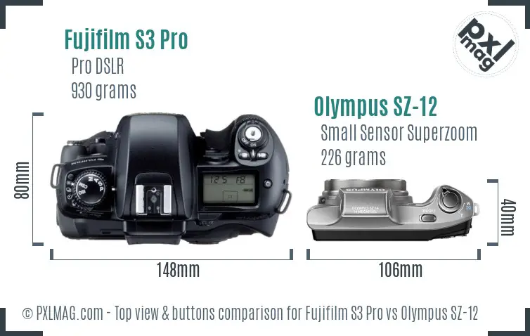 Fujifilm S3 Pro vs Olympus SZ-12 top view buttons comparison