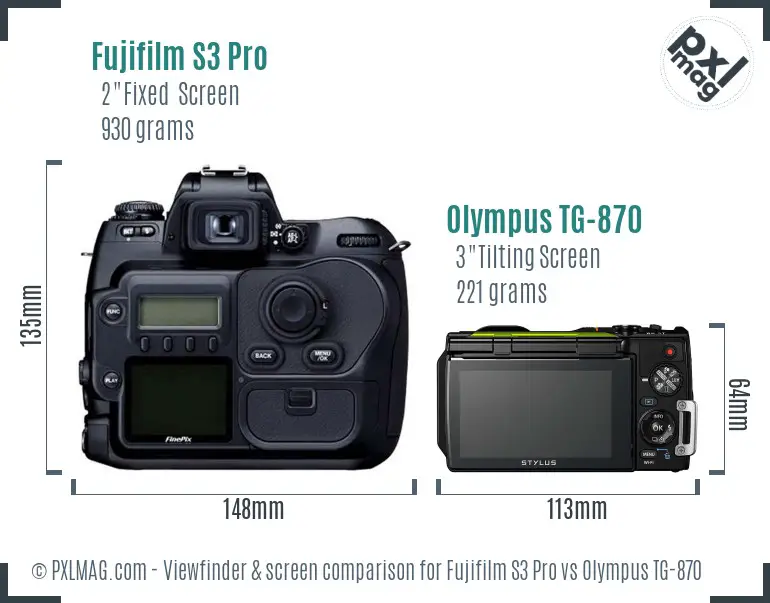 Fujifilm S3 Pro vs Olympus TG-870 Screen and Viewfinder comparison