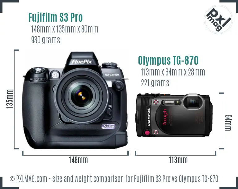 Fujifilm S3 Pro vs Olympus TG-870 size comparison