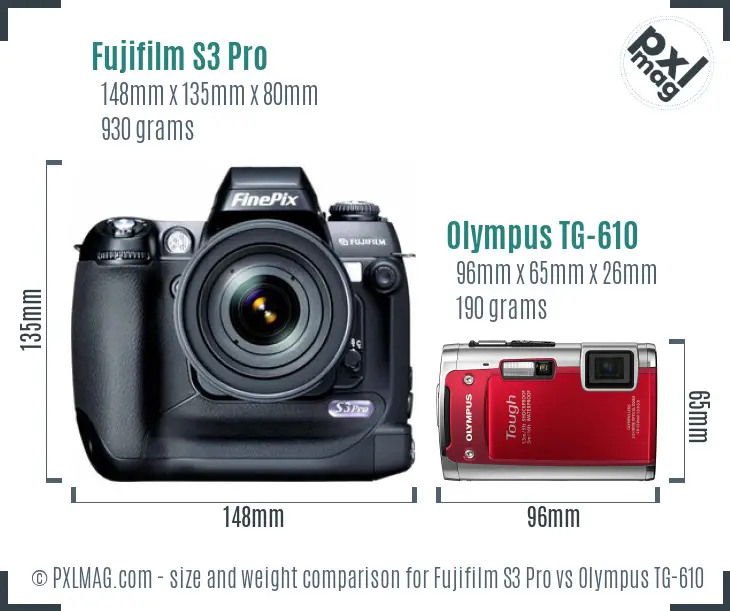 Fujifilm S3 Pro vs Olympus TG-610 size comparison