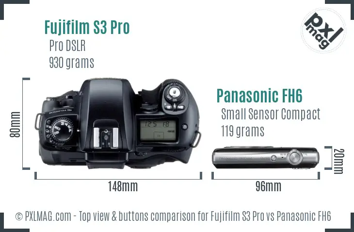 Fujifilm S3 Pro vs Panasonic FH6 top view buttons comparison