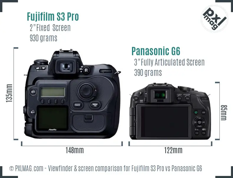 Fujifilm S3 Pro vs Panasonic G6 Screen and Viewfinder comparison