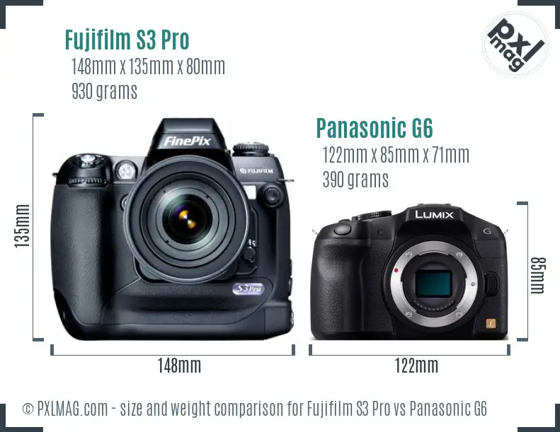 Fujifilm S3 Pro vs Panasonic G6 size comparison