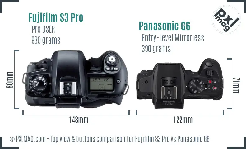 Fujifilm S3 Pro vs Panasonic G6 top view buttons comparison