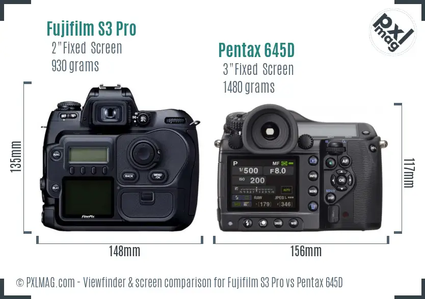 Fujifilm S3 Pro vs Pentax 645D Screen and Viewfinder comparison