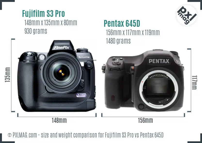 Fujifilm S3 Pro vs Pentax 645D size comparison
