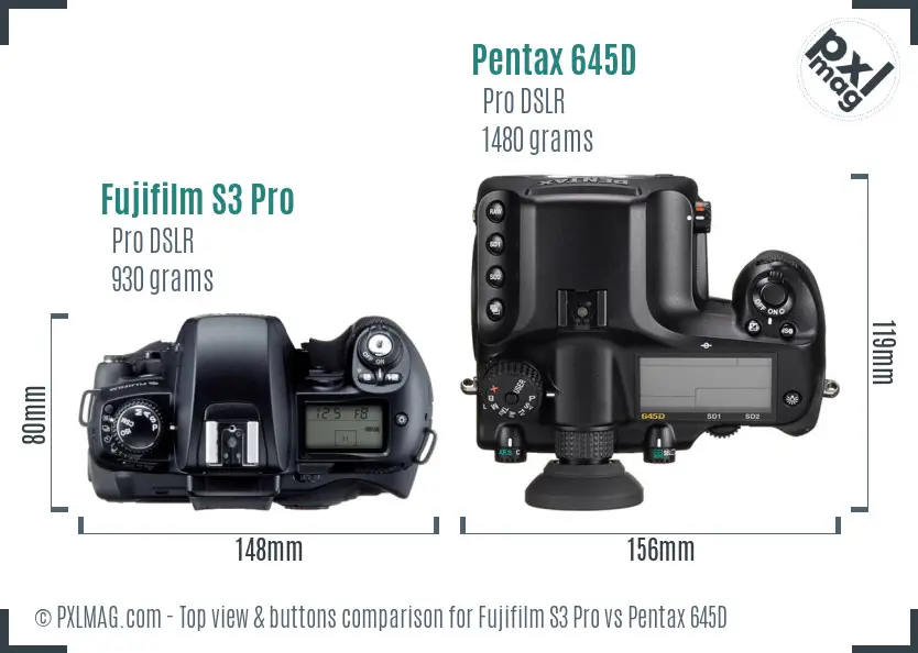 Fujifilm S3 Pro vs Pentax 645D top view buttons comparison