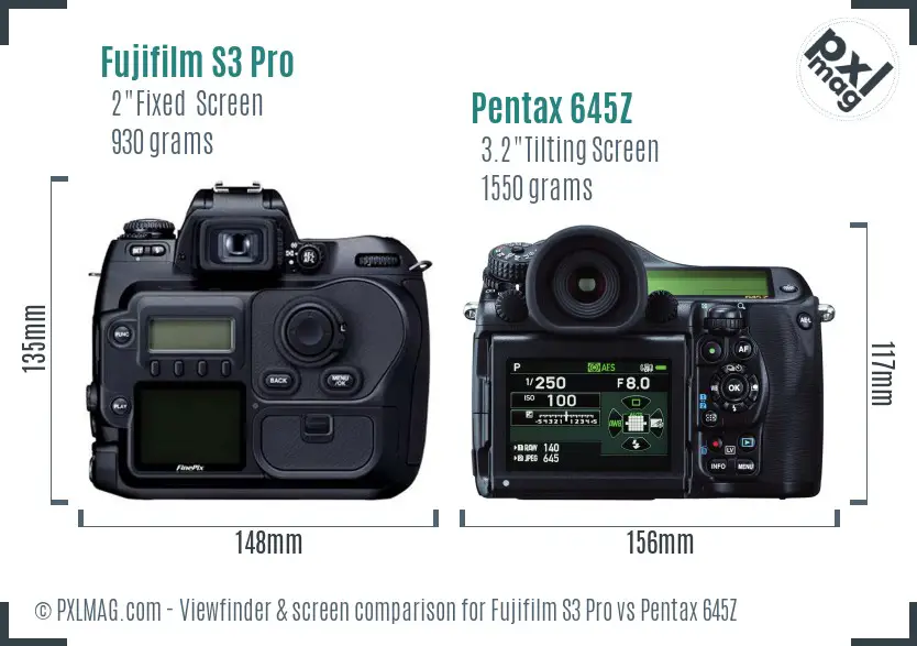 Fujifilm S3 Pro vs Pentax 645Z Screen and Viewfinder comparison