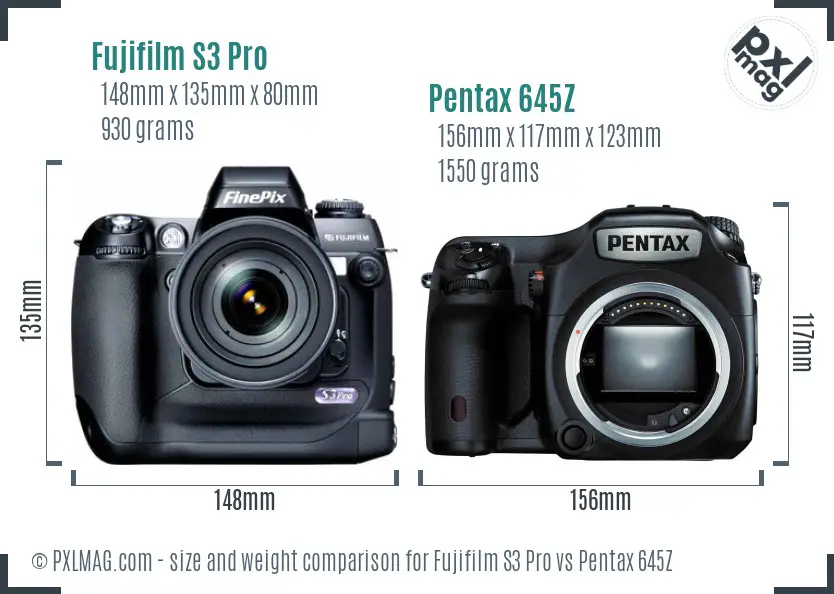 Fujifilm S3 Pro vs Pentax 645Z size comparison
