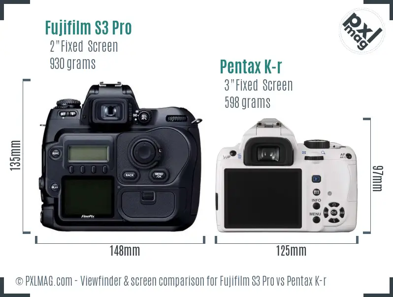 Fujifilm S3 Pro vs Pentax K-r Screen and Viewfinder comparison