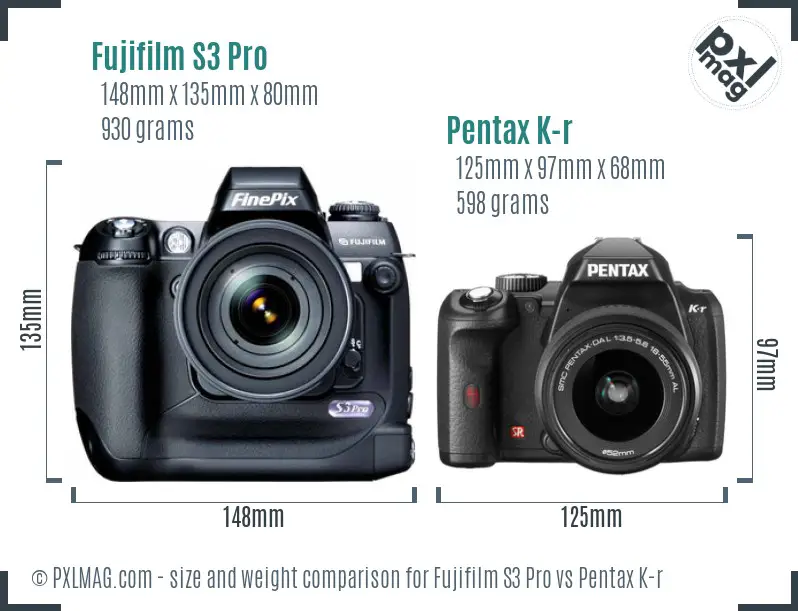 Fujifilm S3 Pro vs Pentax K-r size comparison
