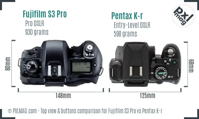 Fujifilm S3 Pro vs Pentax K-r top view buttons comparison