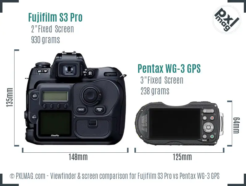 Fujifilm S3 Pro vs Pentax WG-3 GPS Screen and Viewfinder comparison