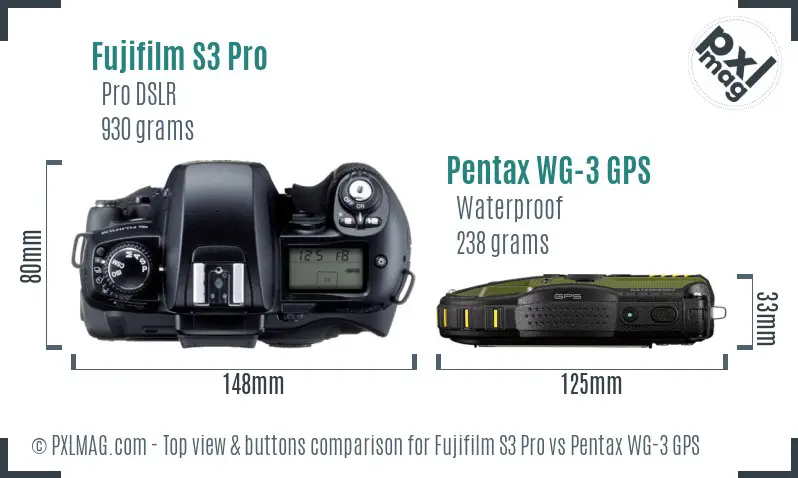 Fujifilm S3 Pro vs Pentax WG-3 GPS top view buttons comparison