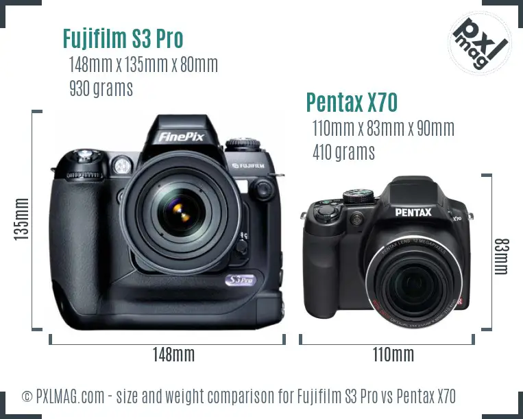 Fujifilm S3 Pro vs Pentax X70 size comparison