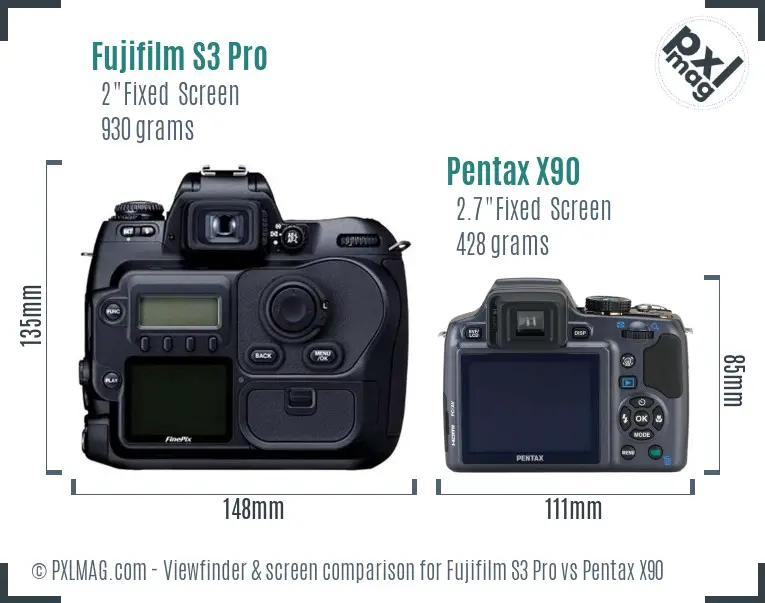 Fujifilm S3 Pro vs Pentax X90 Screen and Viewfinder comparison Fujifilm S3 Pro vs Pentax X90 Screen and Viewfinder comparison