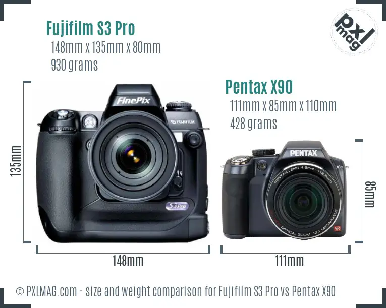 Fujifilm S3 Pro vs Pentax X90 size comparison Fujifilm S3 Pro vs Pentax X90 size comparison