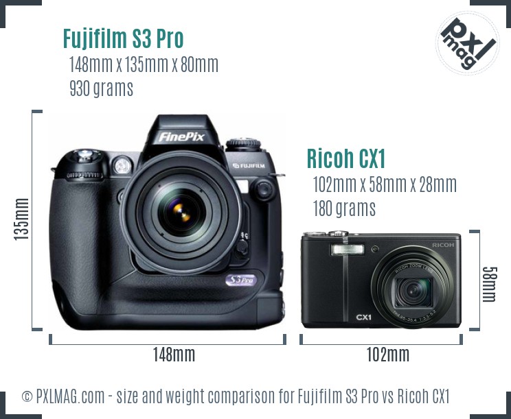 Fujifilm S3 Pro vs Ricoh CX1 size comparison Fujifilm S3 Pro vs Ricoh CX1 size comparison
