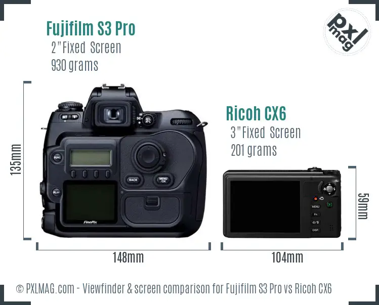 Fujifilm S3 Pro vs Ricoh CX6 Screen and Viewfinder comparison