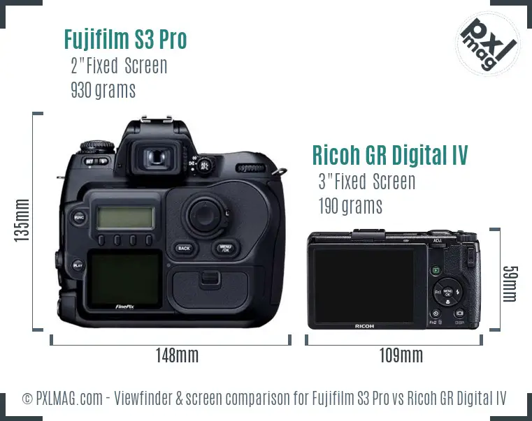 Fujifilm S3 Pro vs Ricoh GR Digital IV Screen and Viewfinder comparison