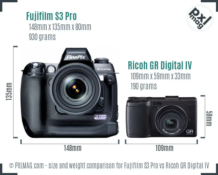 Fujifilm S3 Pro vs Ricoh GR Digital IV size comparison