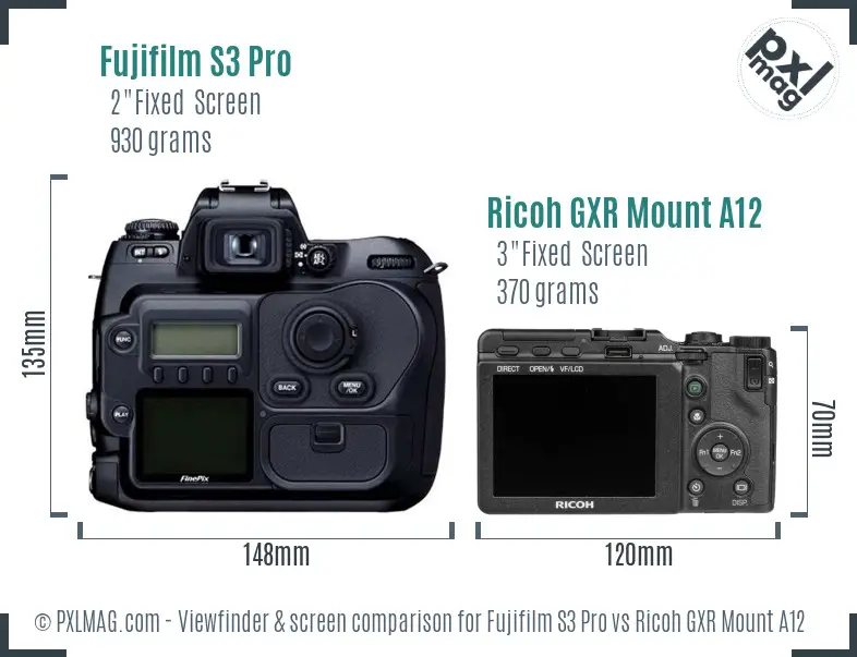 Fujifilm S3 Pro vs Ricoh GXR Mount A12 Screen and Viewfinder comparison