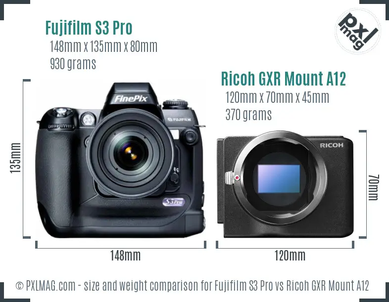 Fujifilm S3 Pro vs Ricoh GXR Mount A12 size comparison Fujifilm S3 Pro vs Ricoh GXR Mount A12 size comparison