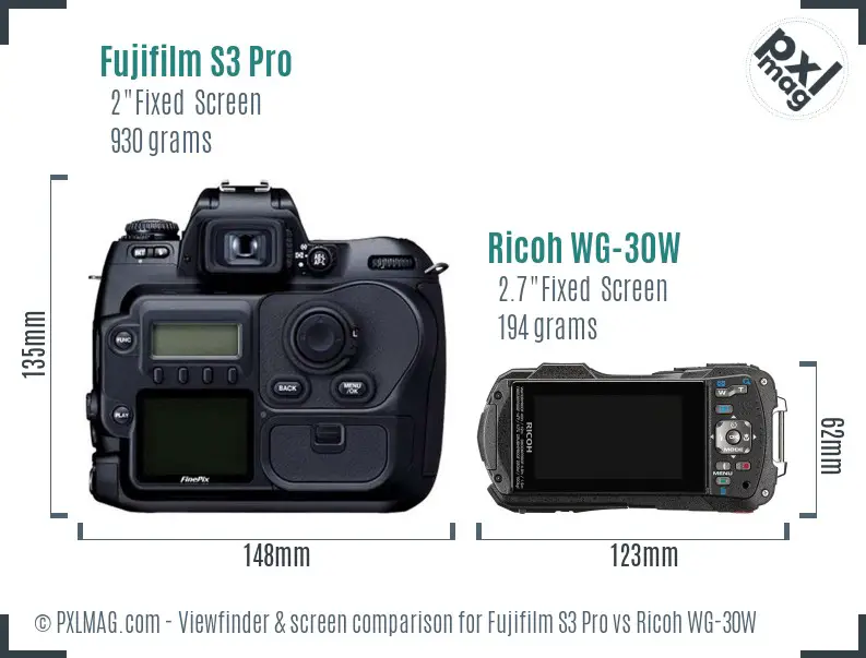 Fujifilm S3 Pro vs Ricoh WG-30W Screen and Viewfinder comparison