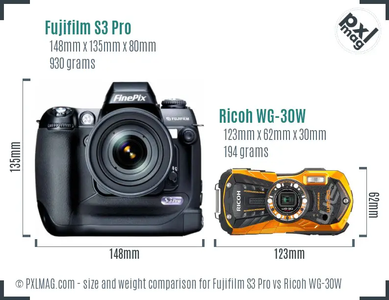 Fujifilm S3 Pro vs Ricoh WG-30W size comparison