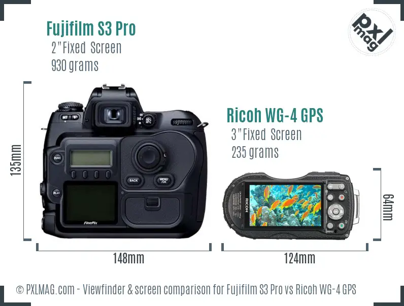 Fujifilm S3 Pro vs Ricoh WG-4 GPS Screen and Viewfinder comparison