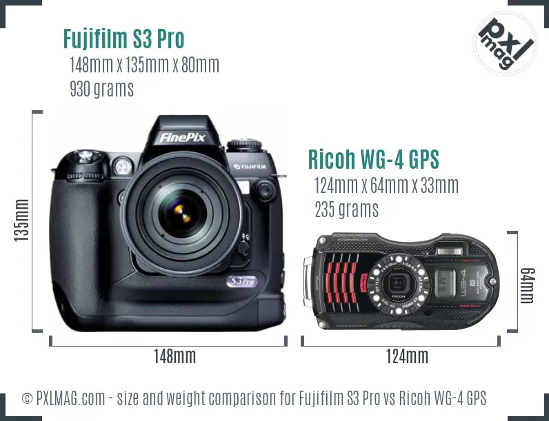 Fujifilm S3 Pro vs Ricoh WG-4 GPS size comparison