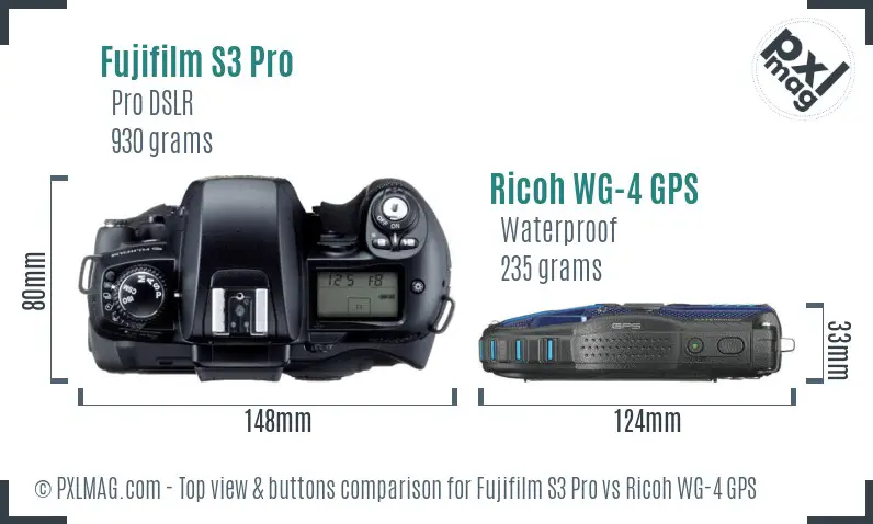 Fujifilm S3 Pro vs Ricoh WG-4 GPS top view buttons comparison