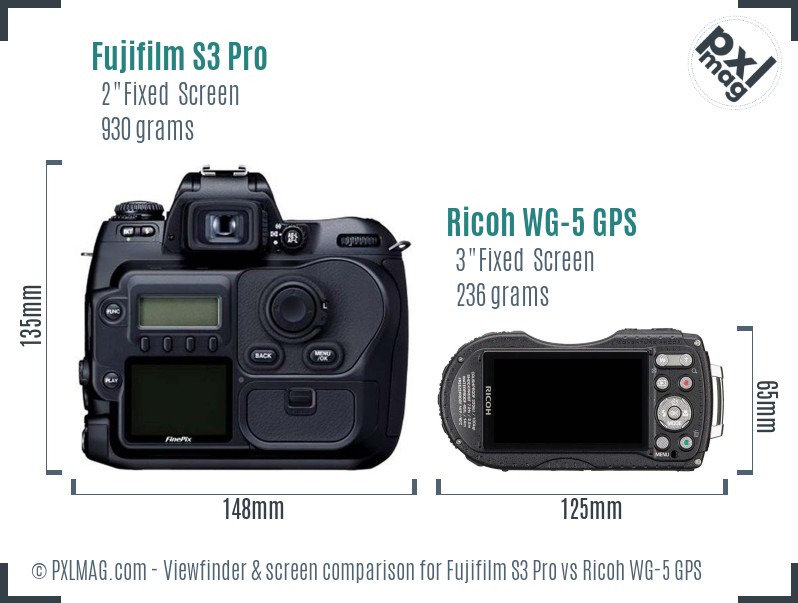 Fujifilm S3 Pro vs Ricoh WG-5 GPS Screen and Viewfinder comparison