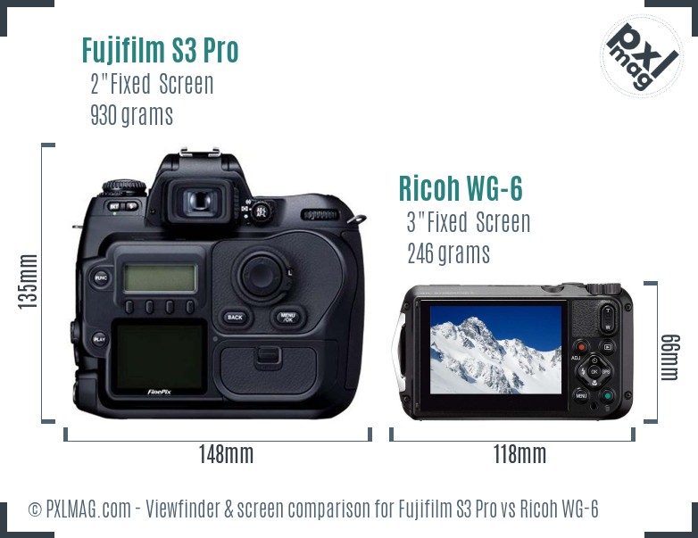 Fujifilm S3 Pro vs Ricoh WG-6 Screen and Viewfinder comparison