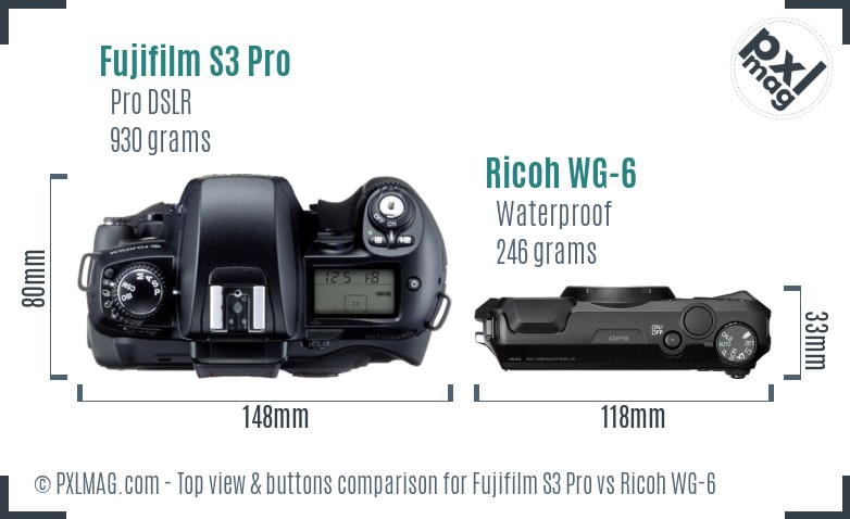 Fujifilm S3 Pro vs Ricoh WG-6 top view buttons comparison