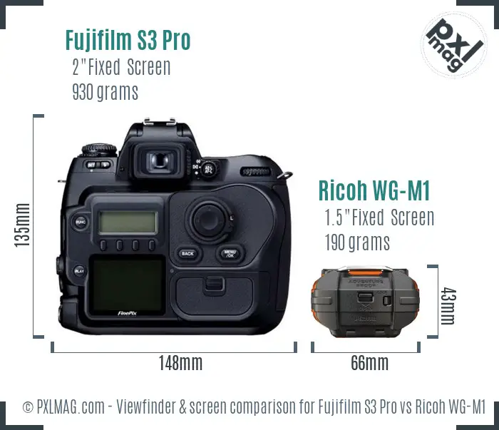 Fujifilm S3 Pro vs Ricoh WG-M1 Screen and Viewfinder comparison