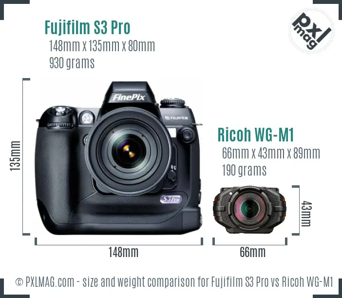 Fujifilm S3 Pro vs Ricoh WG-M1 size comparison