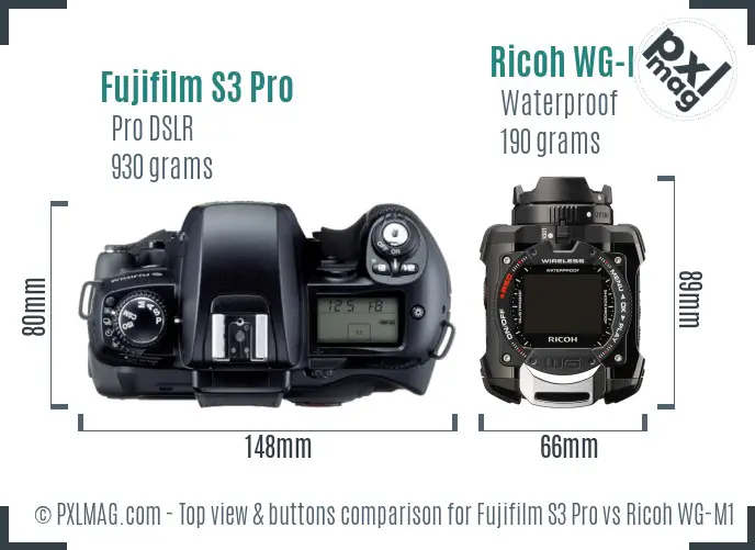 Fujifilm S3 Pro vs Ricoh WG-M1 top view buttons comparison