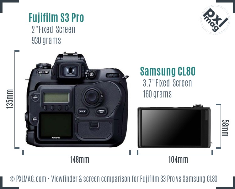 Fujifilm S3 Pro vs Samsung CL80 Screen and Viewfinder comparison