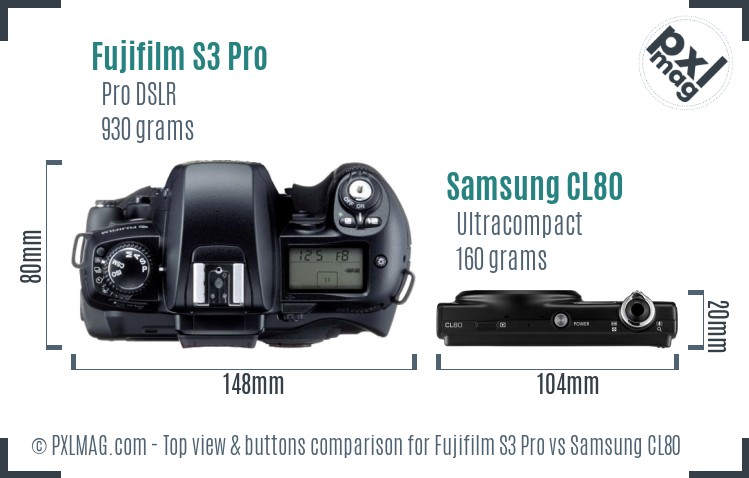 Fujifilm S3 Pro vs Samsung CL80 top view buttons comparison