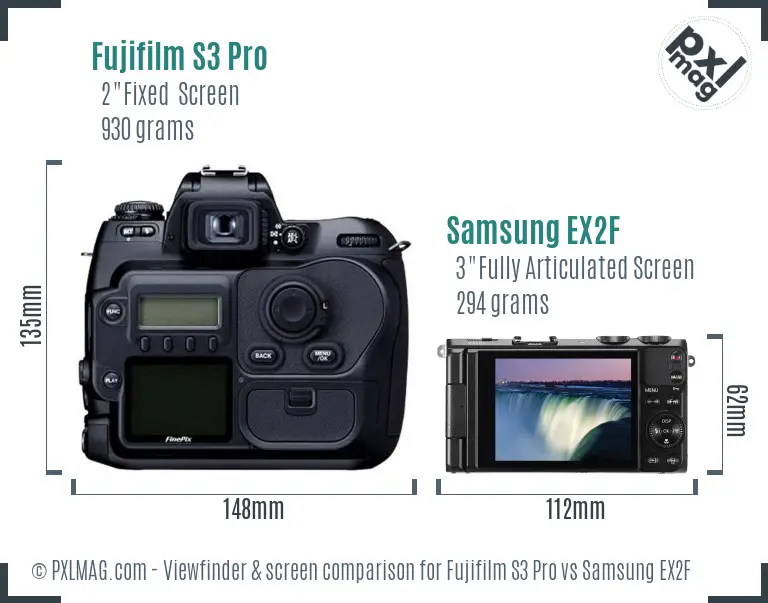Fujifilm S3 Pro vs Samsung EX2F Screen and Viewfinder comparison