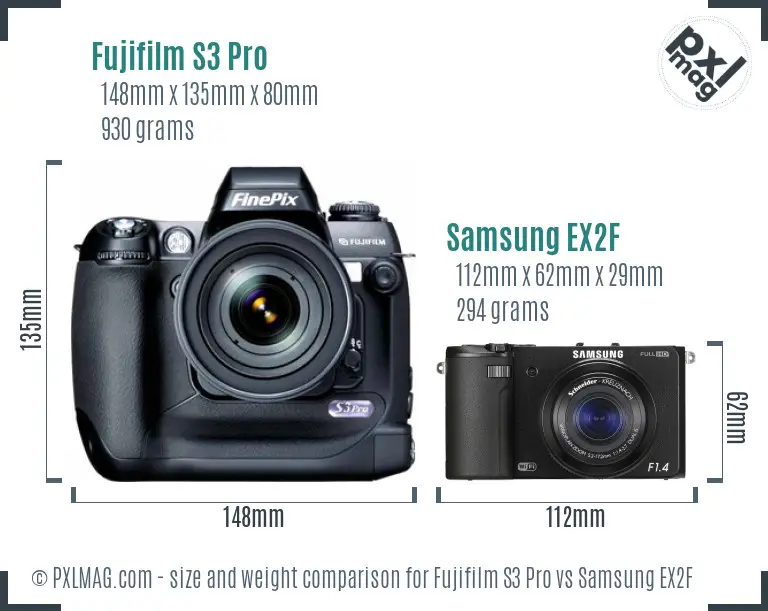 Fujifilm S3 Pro vs Samsung EX2F size comparison
