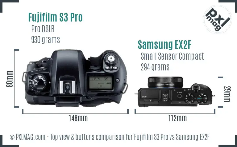 Fujifilm S3 Pro vs Samsung EX2F top view buttons comparison