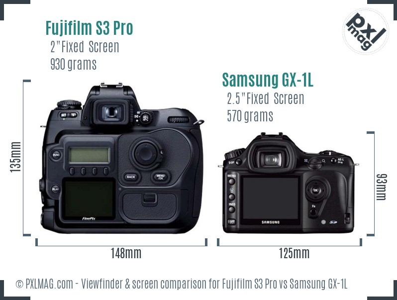 Fujifilm S3 Pro vs Samsung GX-1L Screen and Viewfinder comparison