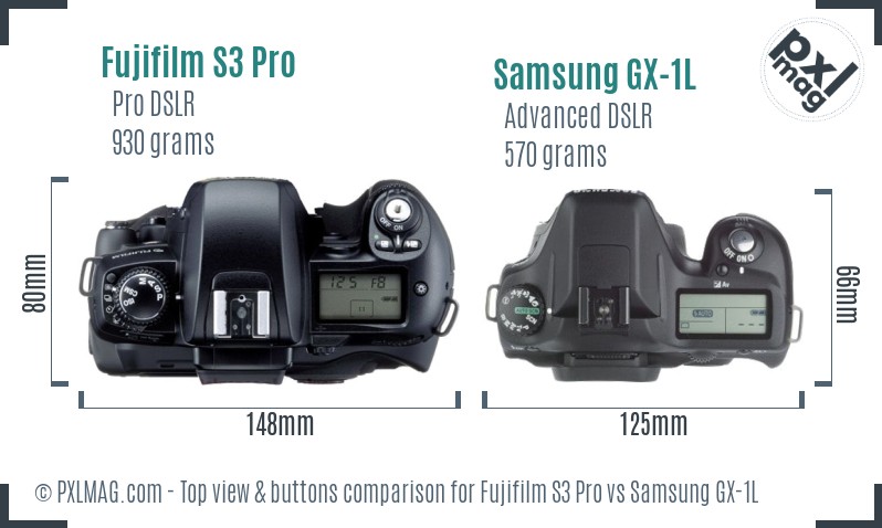 Fujifilm S3 Pro vs Samsung GX-1L top view buttons comparison