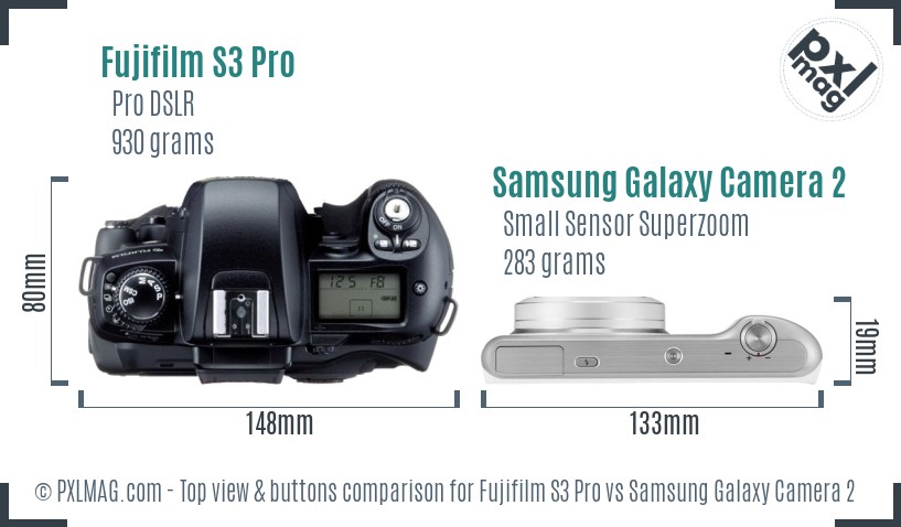 Fujifilm S3 Pro vs Samsung Galaxy Camera 2 top view buttons comparison