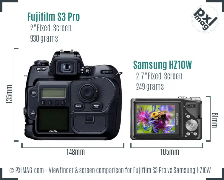 Fujifilm S3 Pro vs Samsung HZ10W Screen and Viewfinder comparison