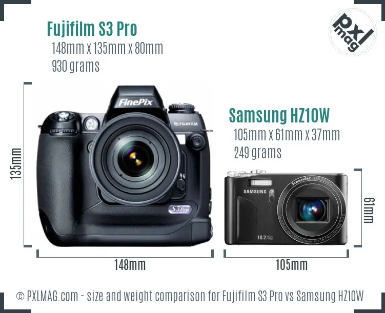 Fujifilm S3 Pro vs Samsung HZ10W size comparison