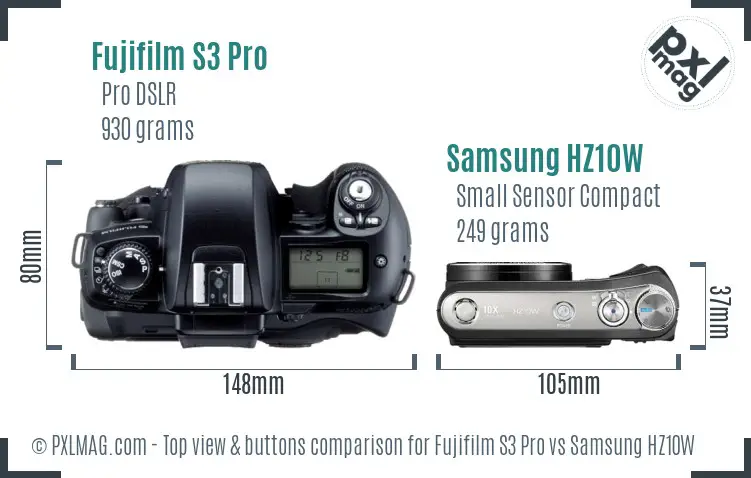 Fujifilm S3 Pro vs Samsung HZ10W top view buttons comparison